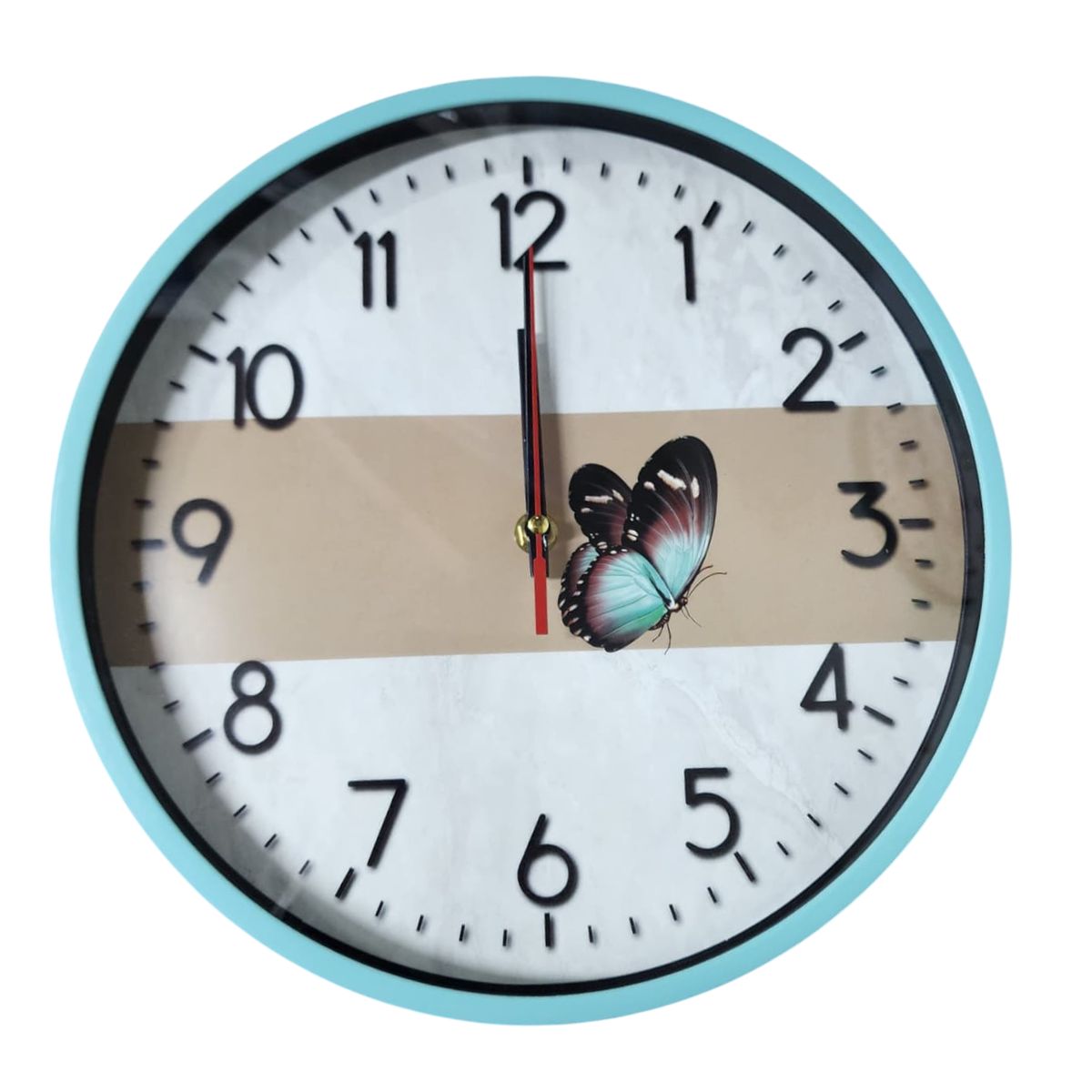 GENERICO - Reloj de pared de 27cm a pila AA - Mariposa - CELESTE