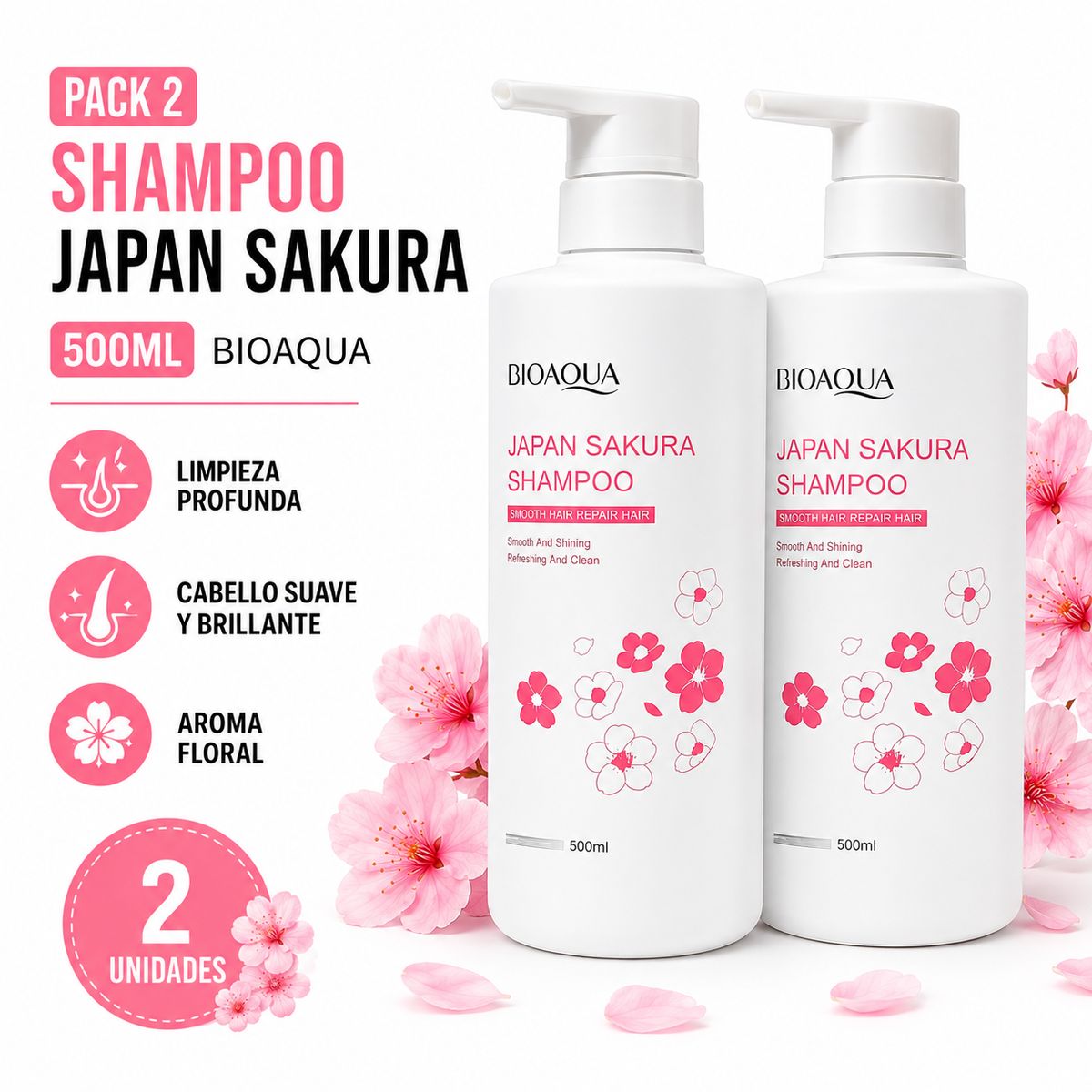 BIOAQUA - PACK 2 SHAMPOO JAPAN SAKURA 500ML BIOAQUA