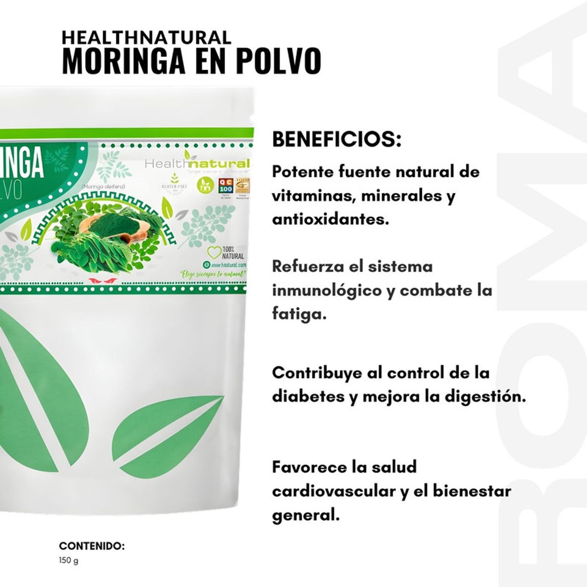 HEALTHNATURAL - PACK 3 MORINGA EN POLVO 150G HEALTHNATURAL