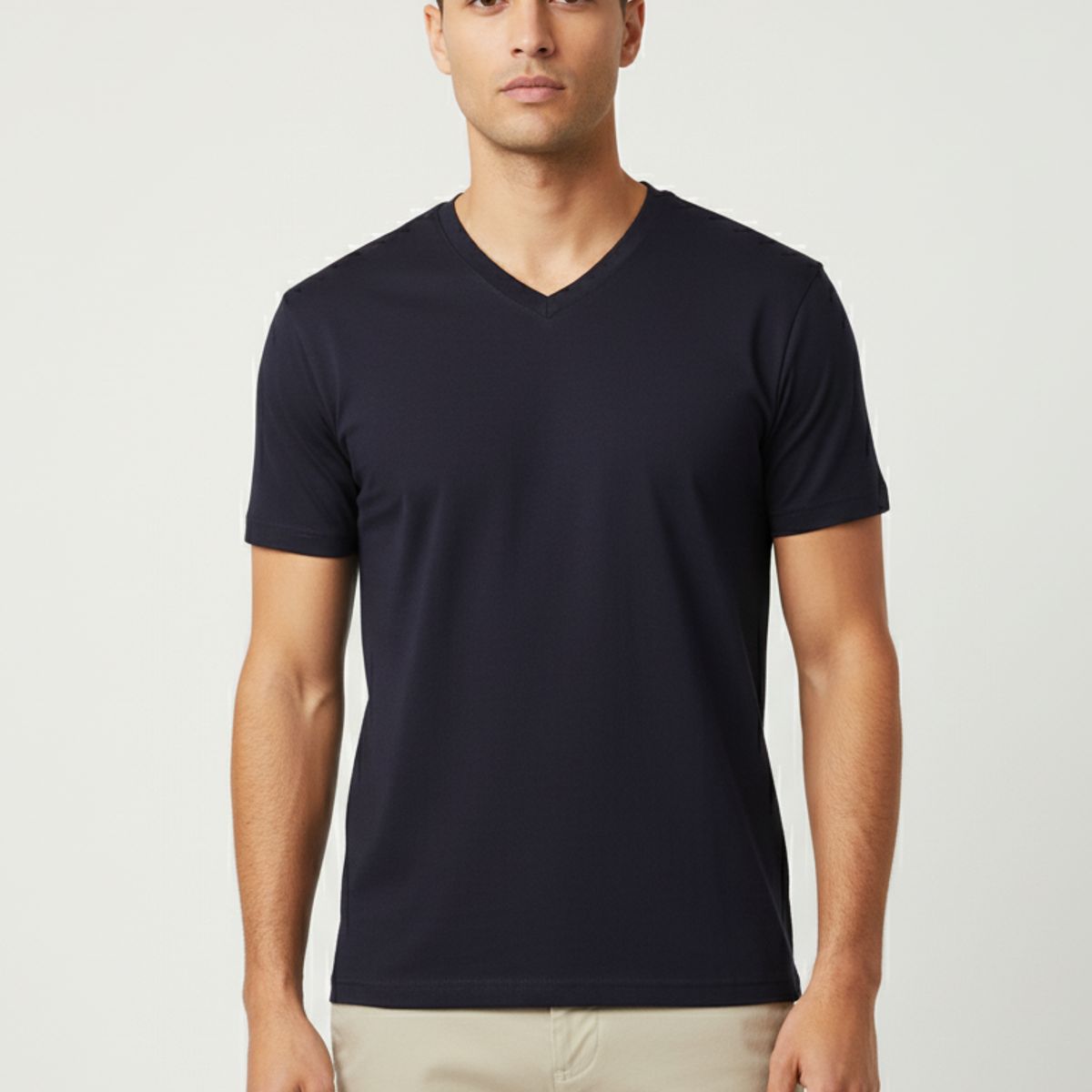 GENERICO - Polo Hombre 100% Algodón Manga Corta  Azul Cuello V