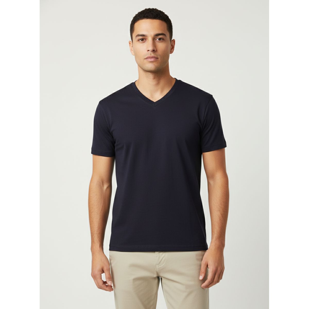 GENERICO - Polo Hombre 100% Algodón Manga Corta  Azul Cuello V