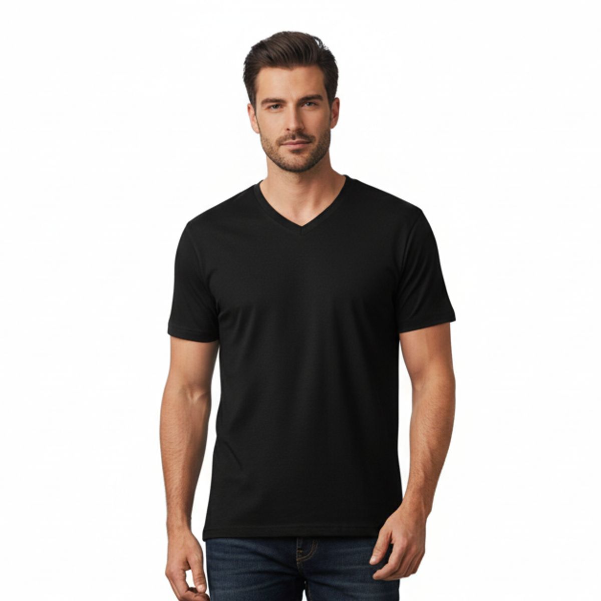 GENERICO - Polo 100% Algodón Manga Corta Hombre Negro Cuello V