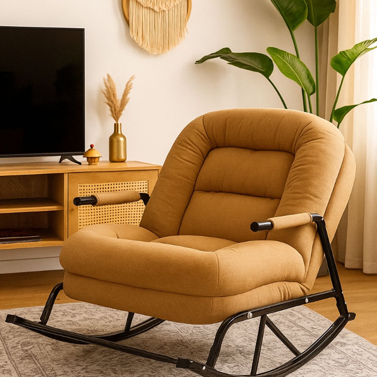 GENERICO - SILLA SILLÓN MECEDORA SOFÁ RECLINABLE PLEGABLE SALA TERRAZA JARDÍN CAMELL