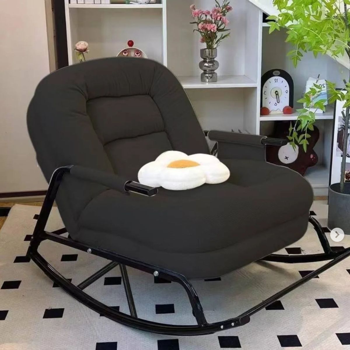 GENERICO - SILLA SILLÓN MECEDORA SOFÁ RECLINABLE PLEGABLE SALA TERRAZA JARDÍN NEGRO