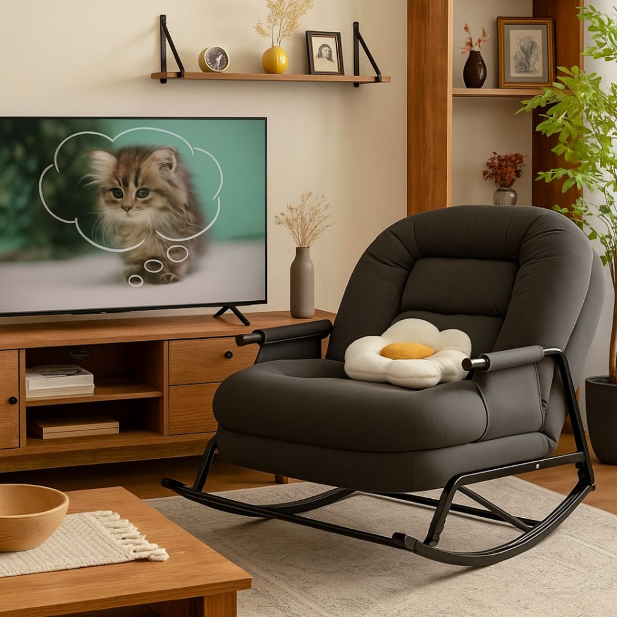 GENERICO - SILLA SILLÓN MECEDORA SOFÁ RECLINABLE PLEGABLE SALA TERRAZA JARDÍN NEGRO