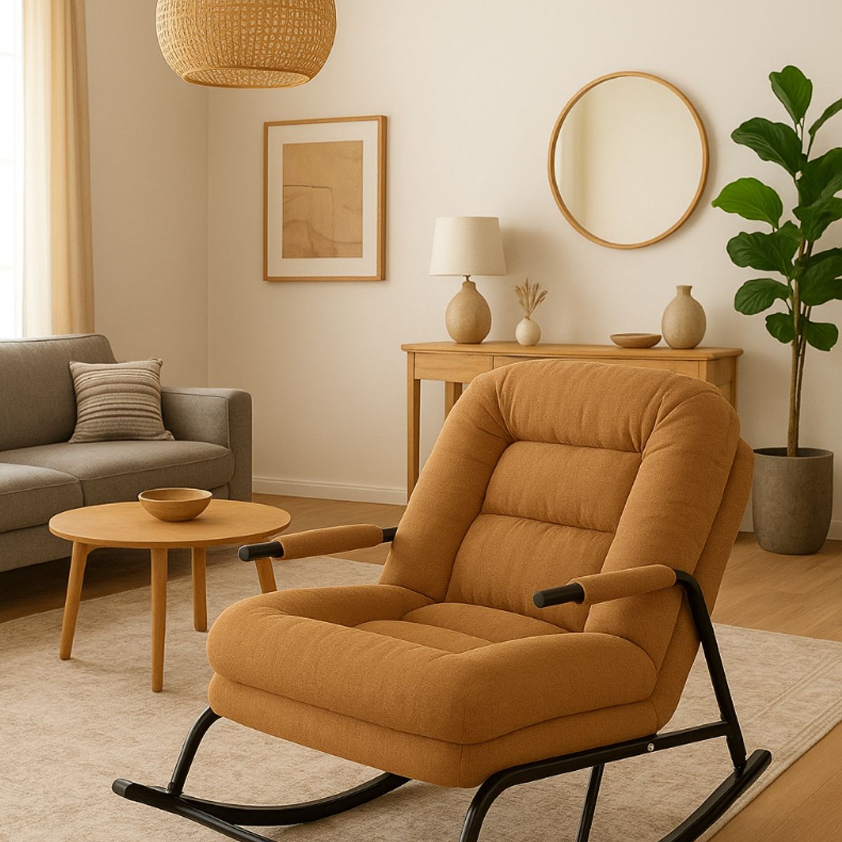 GENERICO - SILLA SILLÓN MECEDORA SOFÁ RECLINABLE PLEGABLE SALA TERRAZA JARDÍN CAMELL