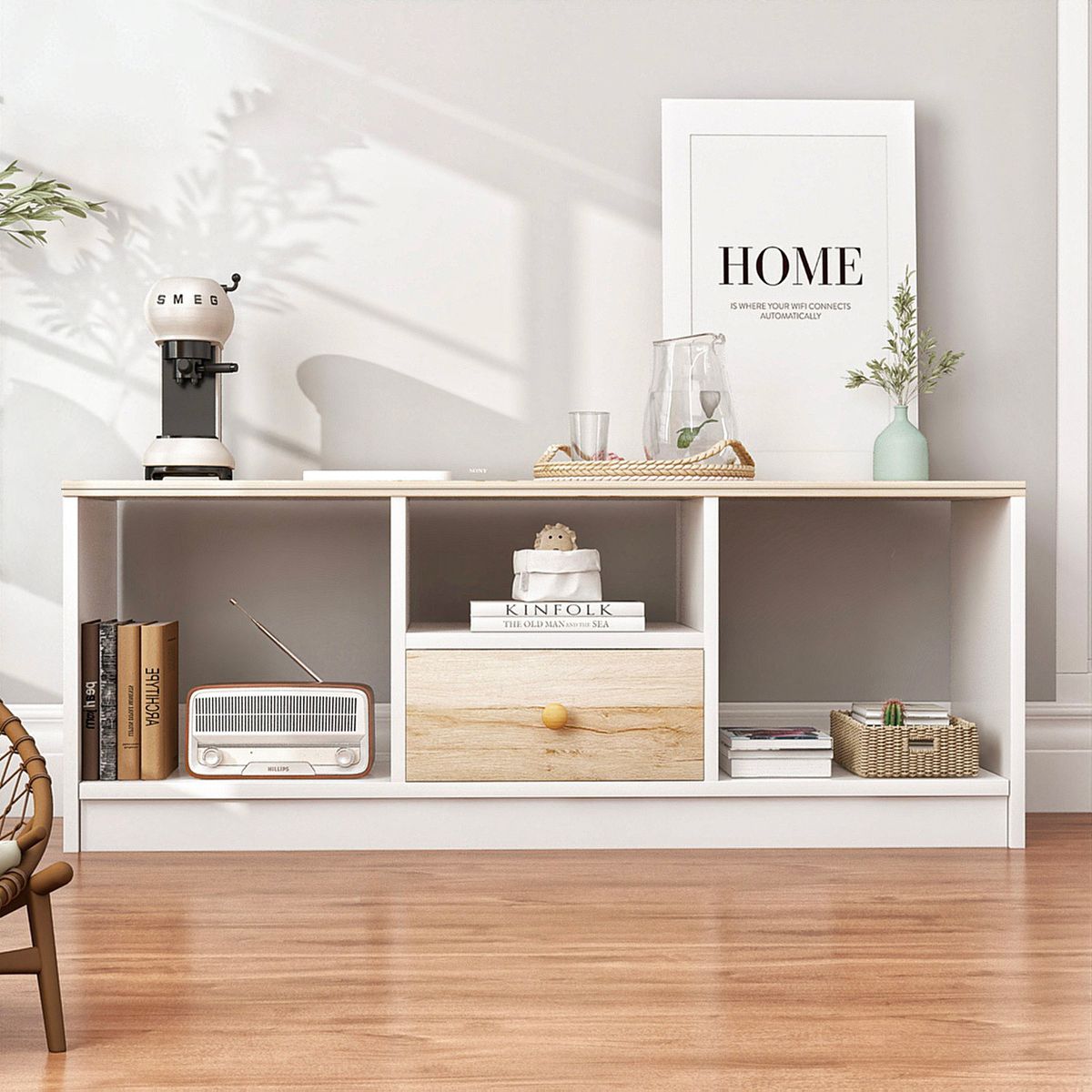 ROHE - Mesa de TV Blanco ROHE 90x40x30 cm con Cajones MDF Televisor Moderno​​