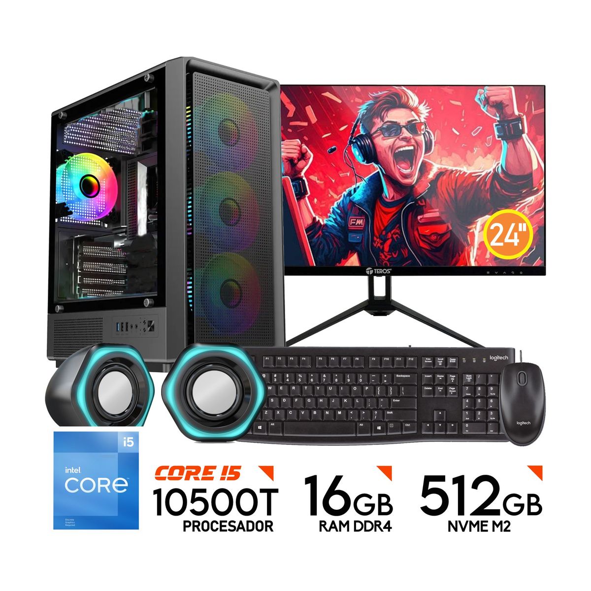 INTEL - PC COMPUTADORA INTEL CORE I5 10500T 10GEN RAM 16GB SSD 512GB  MONITOR 24”