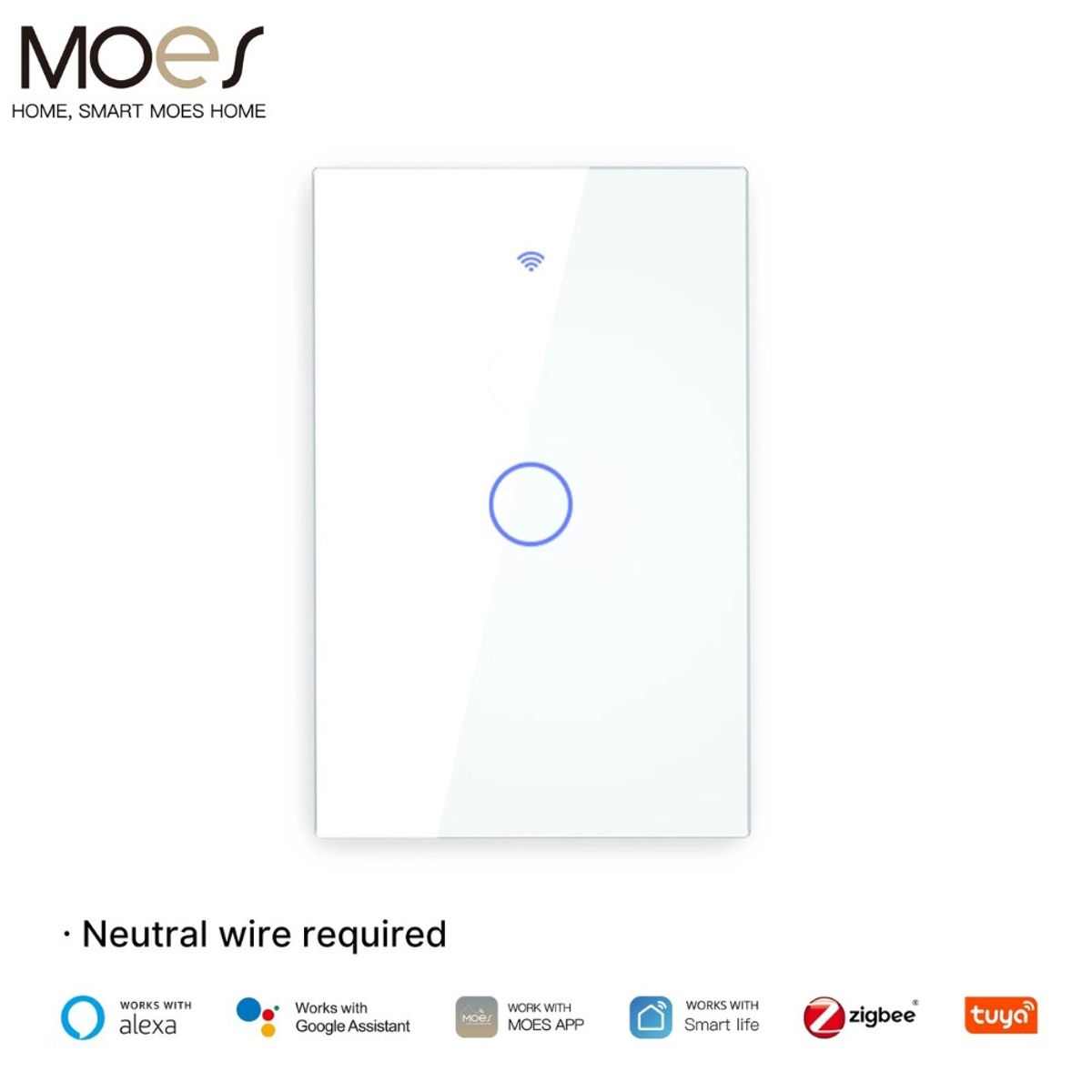 GENERICO - Interruptor Inteligente MOES ZigBee con Vidrio Táctil 1 Botón