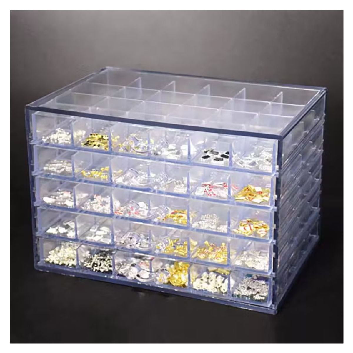 GENERICO - Organizador Acrílico de 5 Niveles con 120 Cuadros para aretes anillos Uñas Bisutería y Manualidades