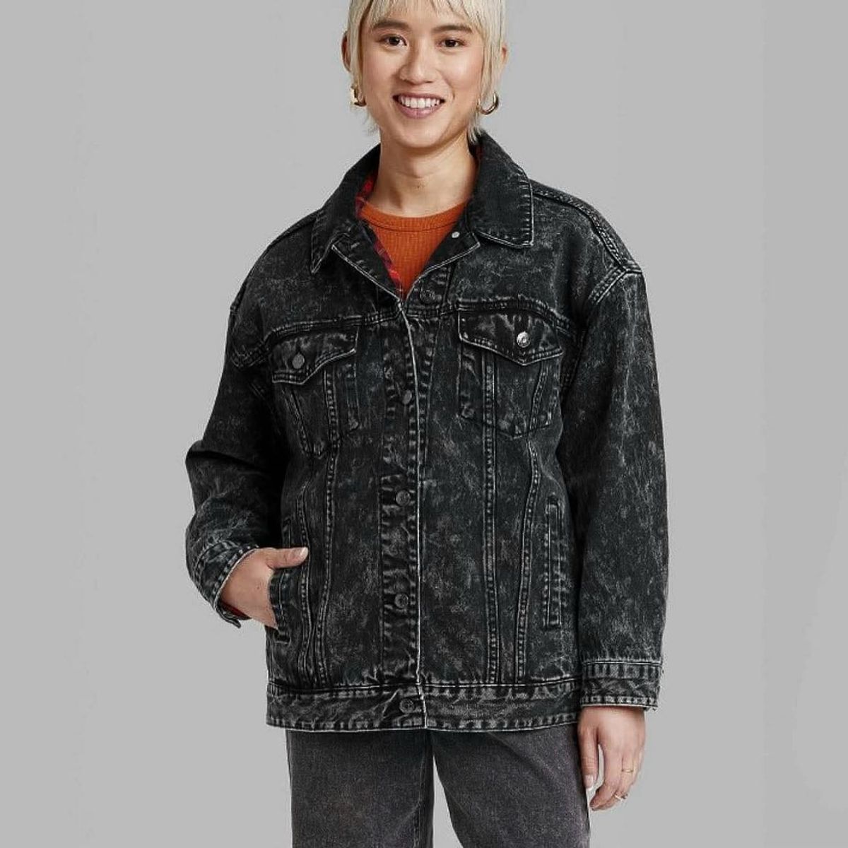 PEACE AND LOVE - Casaca Jean Negro Vintage Despintado Mujer Oversize Peace And Love