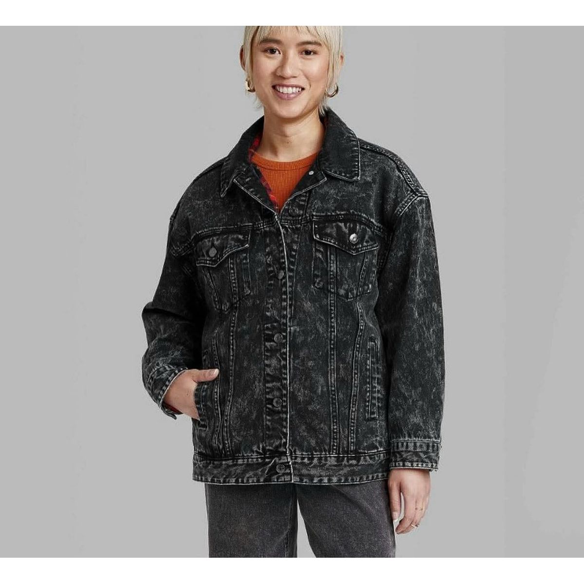 PEACE AND LOVE - Casaca Jean Negro Vintage Despintado Mujer Oversize Peace And Love