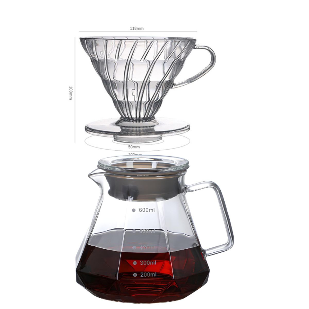 GENERICO - KIT dripper  v60  + jarra de café 600ml GRATIS filtro de papel