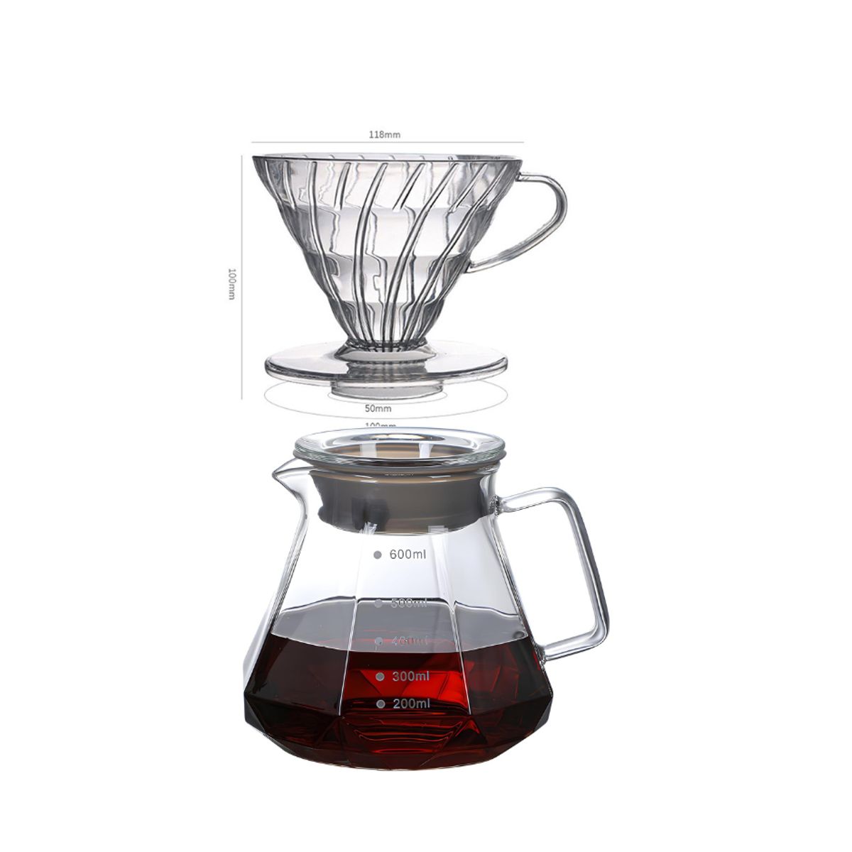 GENERICO - KIT dripper  v60  + jarra de café 600ml GRATIS filtro de papel