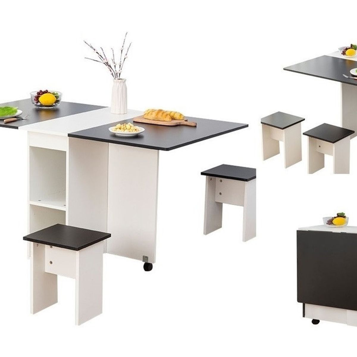 ANYHOGAR - Comedor Plegable Con 4 Pisos Resistente Color Beigenegro