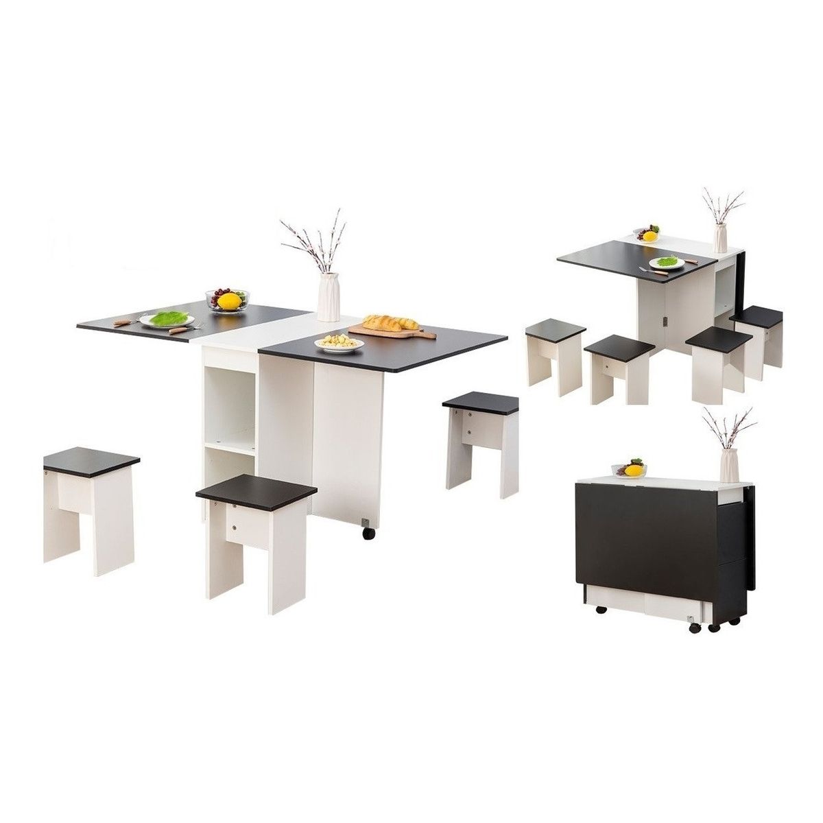 ANYHOGAR - Comedor Plegable Con 4 Pisos Resistente Color Beigenegro