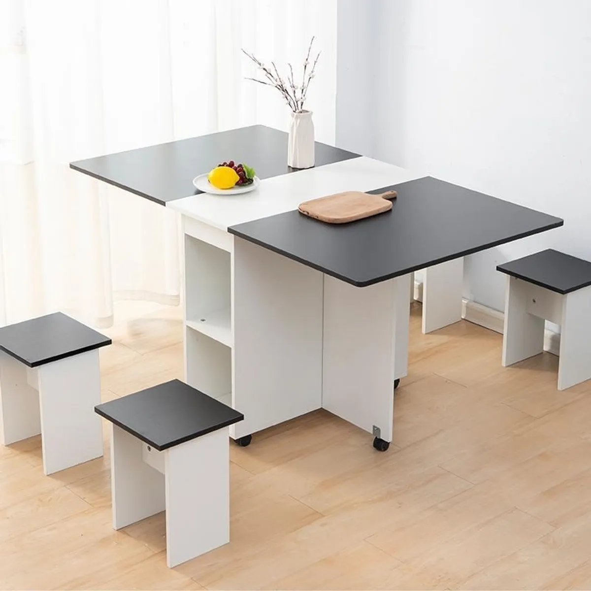 ANYHOGAR - Comedor Plegable Con 4 Pisos Resistente Color Beigenegro