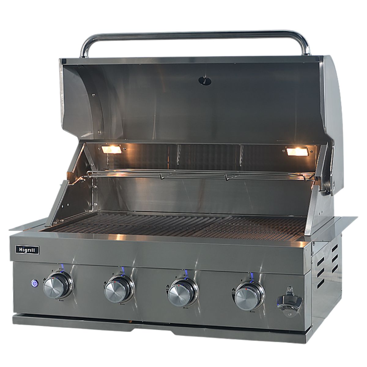 HIGRILL - Parrilla A Gas y Carbón 4 Quemadores Empotrable de Acero Inox con Plancha-Grill de Hierro Fundido