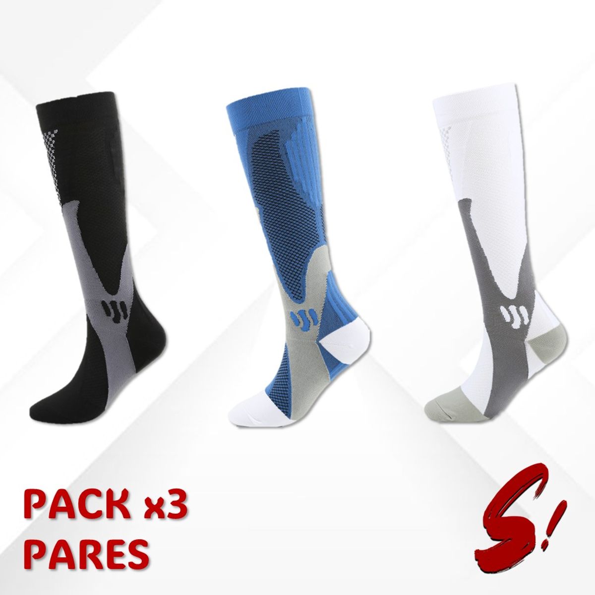 GENERICO - Pack 3 Pares Medias de Compresión 20-30mmhg anti varices - Deportivas