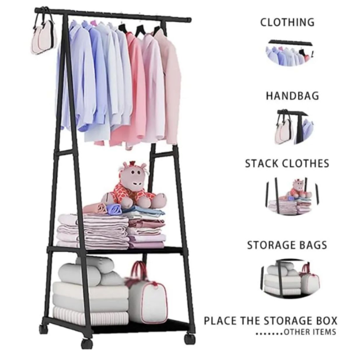 GENERICO - Organizador De Ropa Estante Zapatero 2 Niveles Con Ruedas