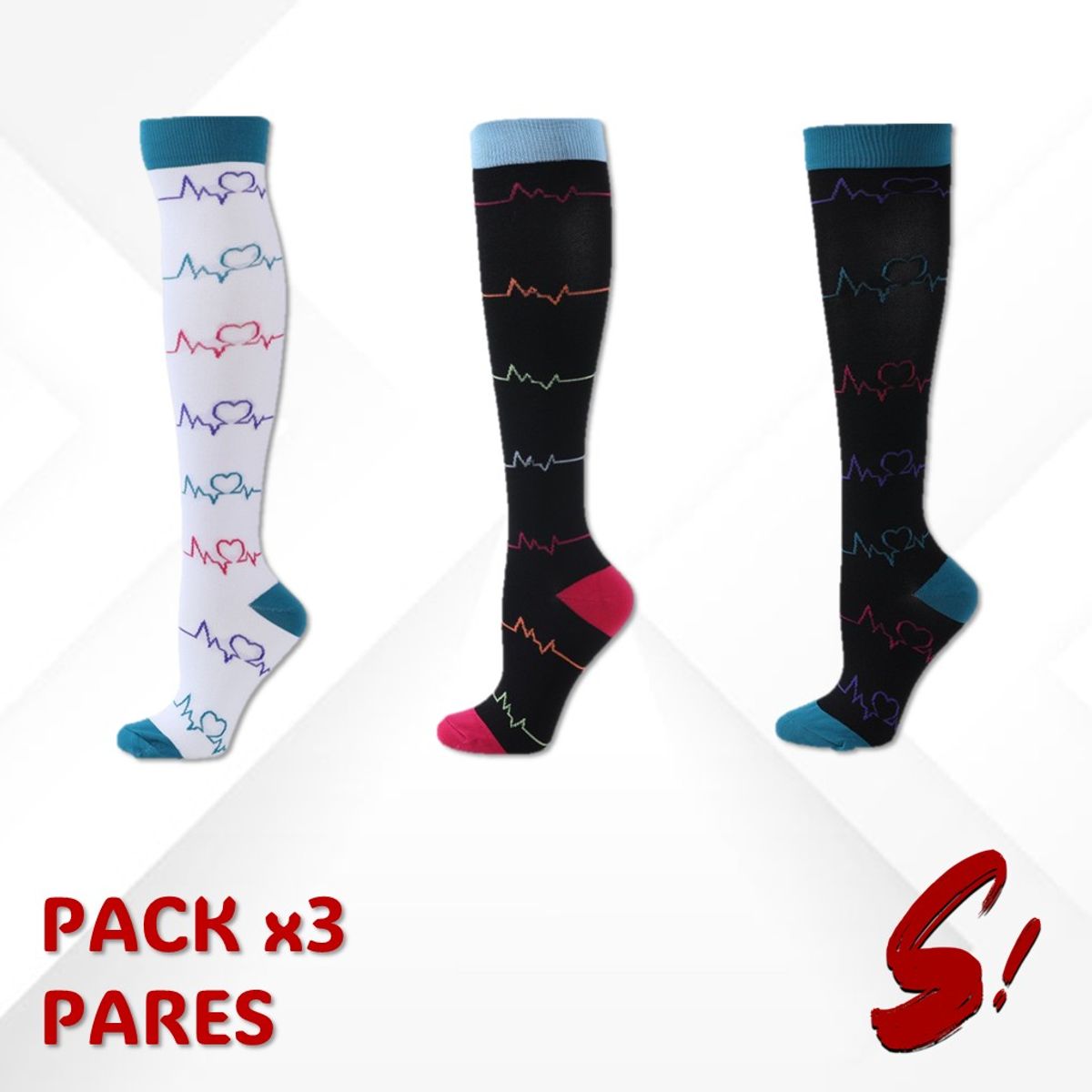 GENERICO - Pack 3 Pares Medias de Compresión 20-30mmhg anti varices - EKG1