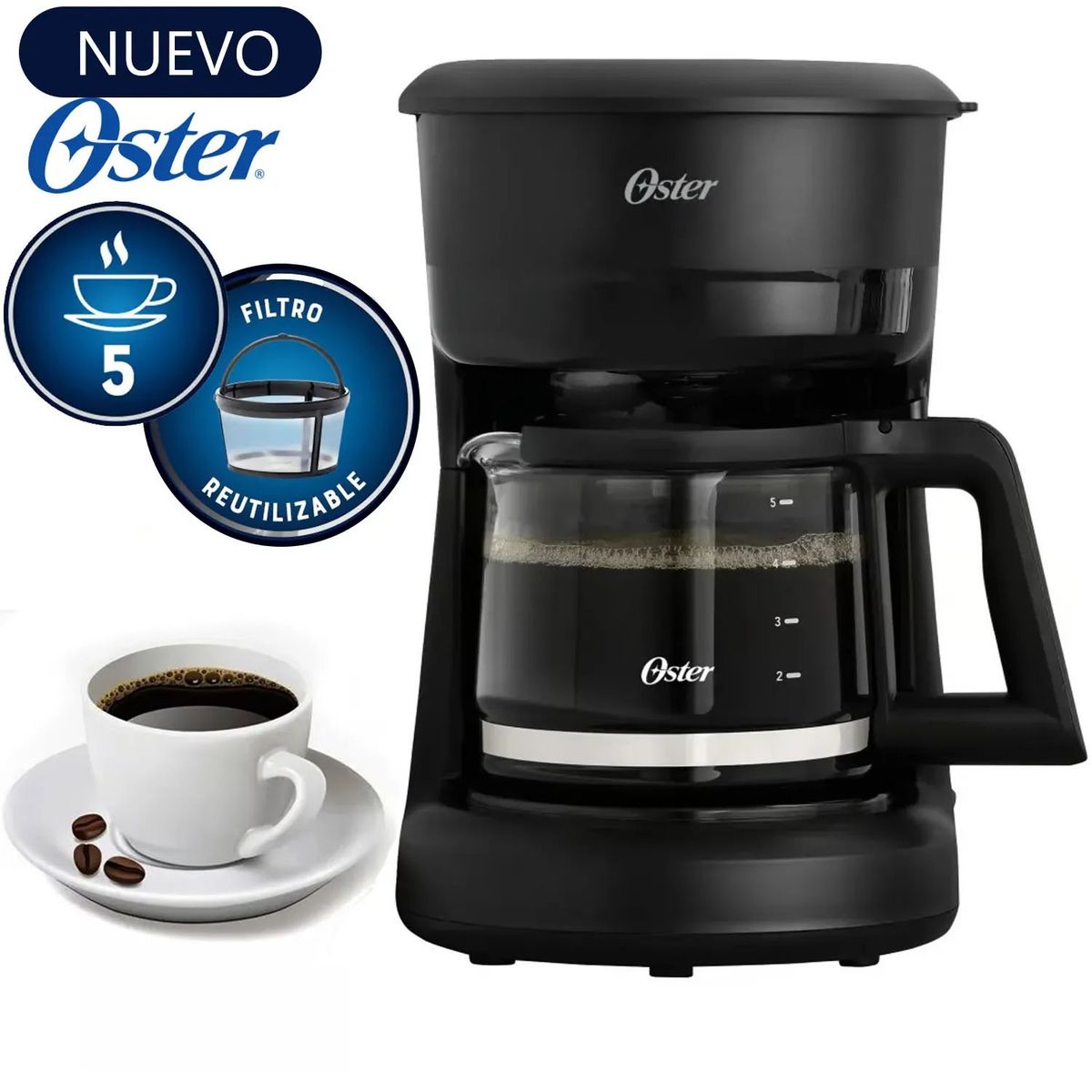 OSTER - Cafetera Oster 5tz de Filtro reutilizable BVSTDCS51B Negra
