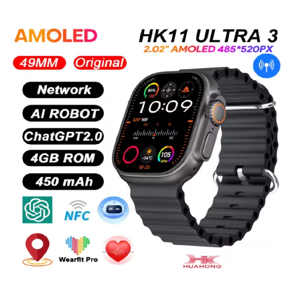 GENERICO - Smartwatch HK11 ULTRA 3 Negro pantalla Amoled