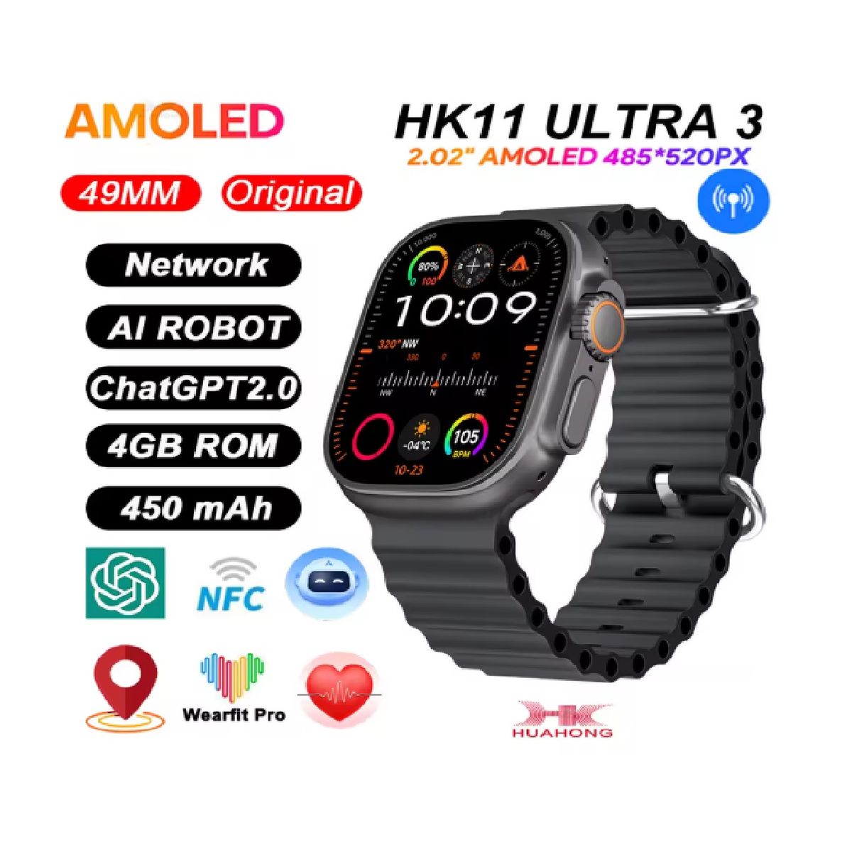 GENERICO - Smartwatch HK11 ULTRA 3 Negro pantalla Amoled