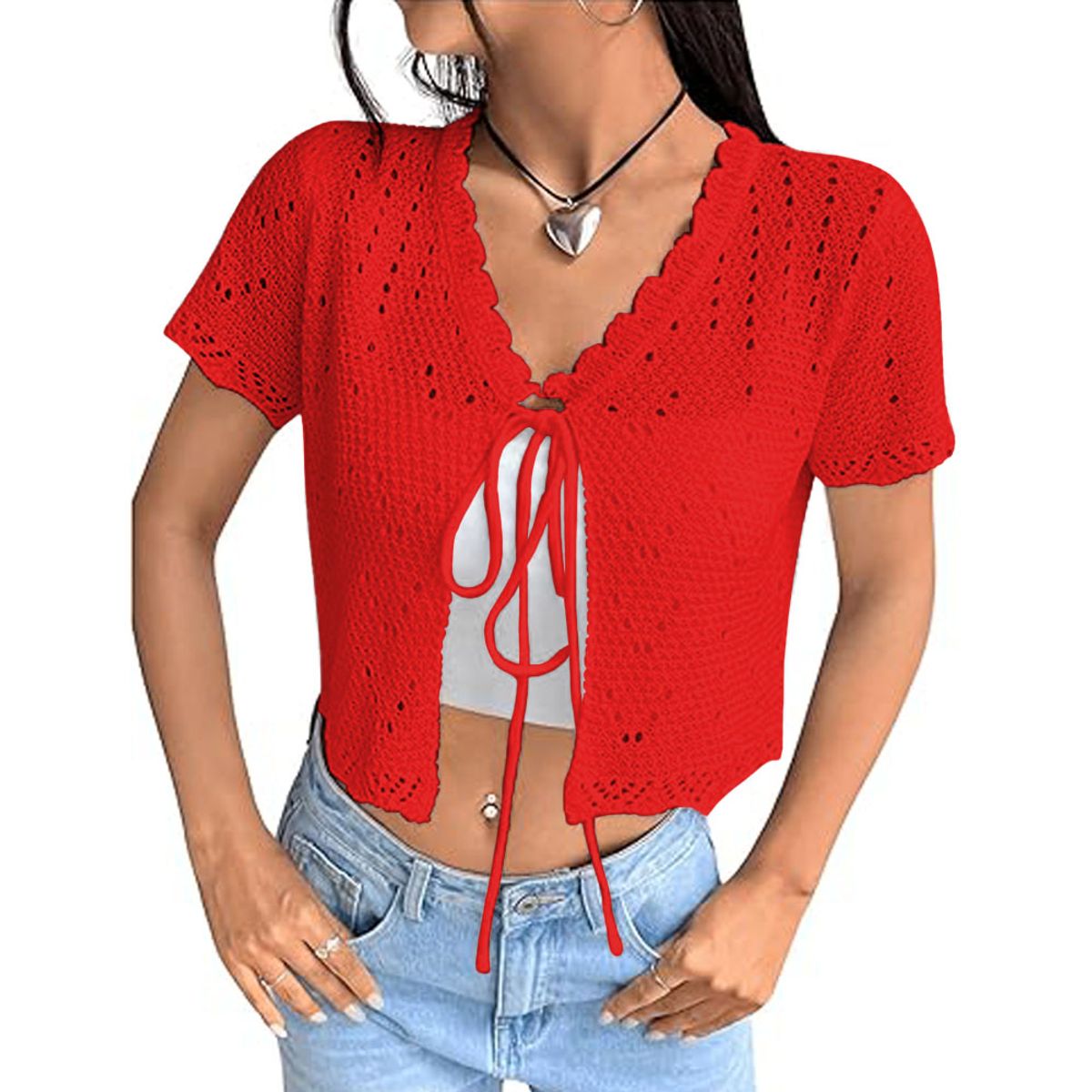 GENERICO - sueter mujer abierto hilo G359-17 color rojo