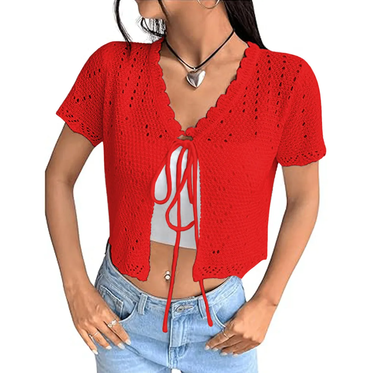 GENERICO - sueter mujer abierto hilo G359-17 color rojo