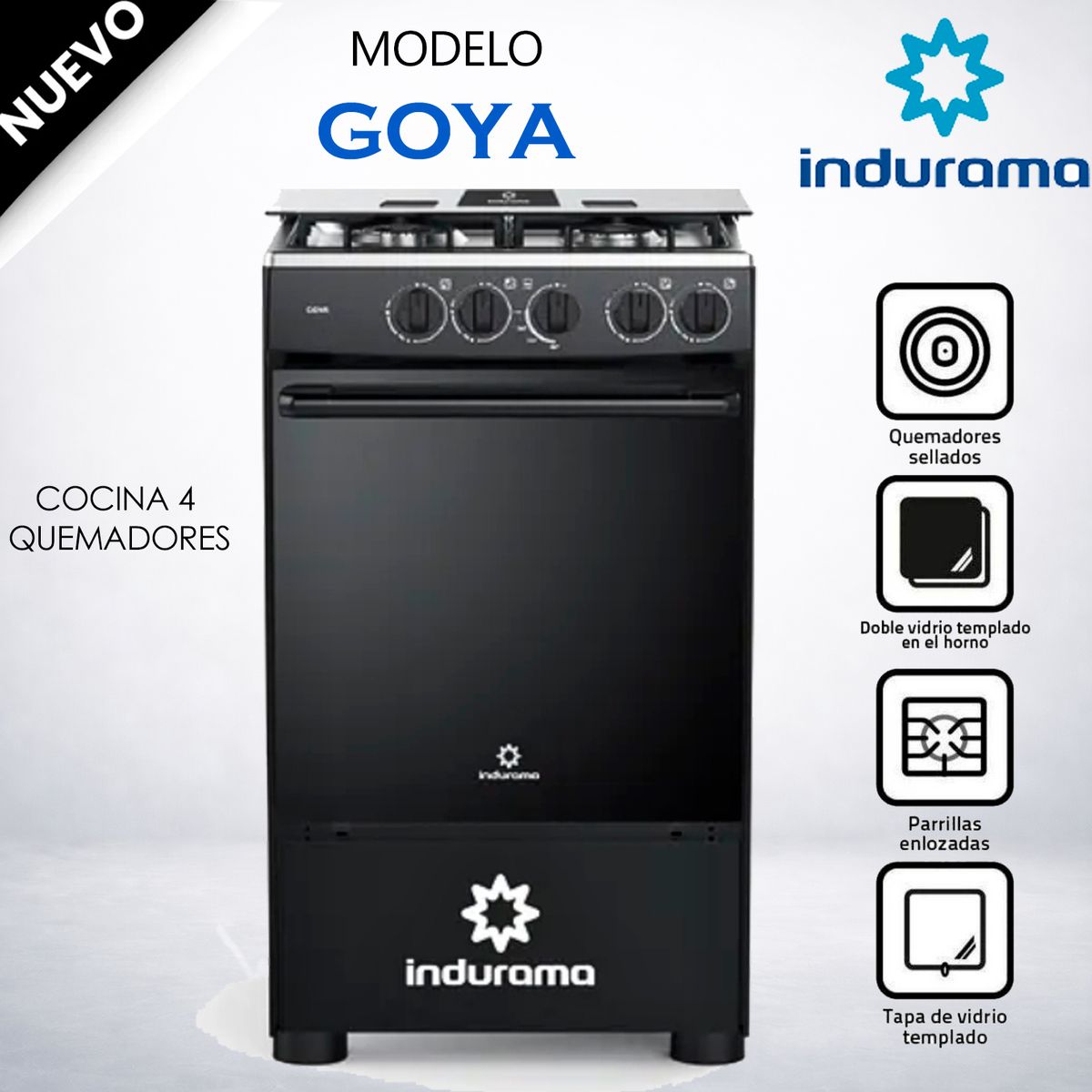 INDURAMA - Cocina a Gas Indurama 4 Hornillas Goya