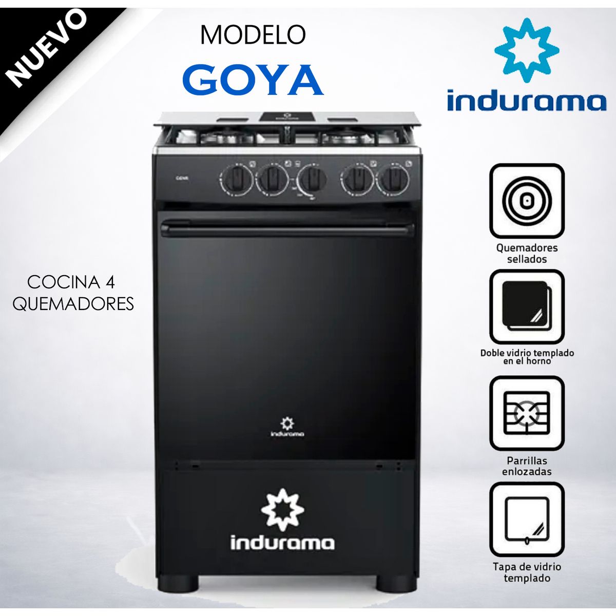 INDURAMA - Cocina a Gas Indurama 4 Hornillas Goya