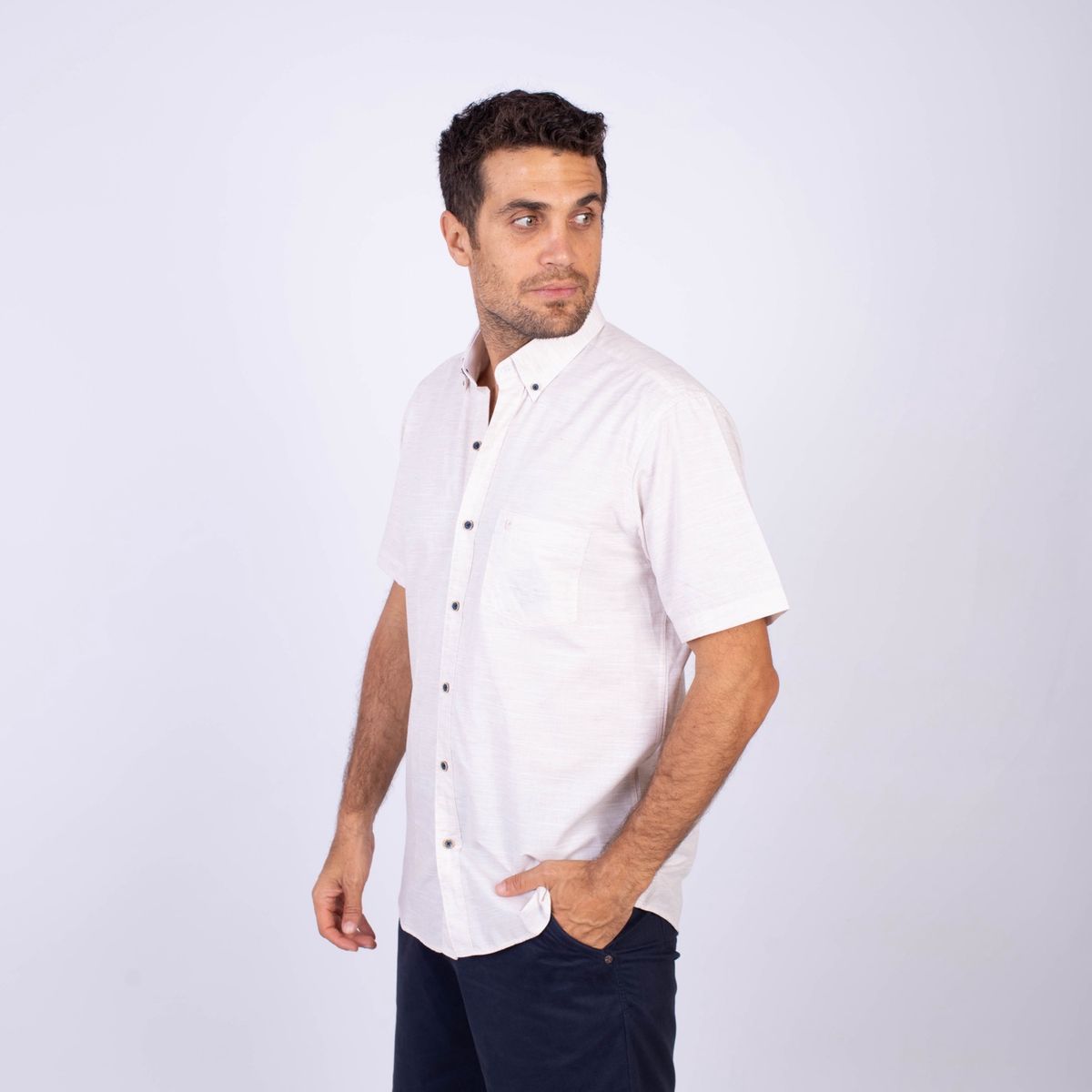 PIERRE CARDIN - CAMISA MC COLOR ENTERO ETQ AZUL PC-62636CAA