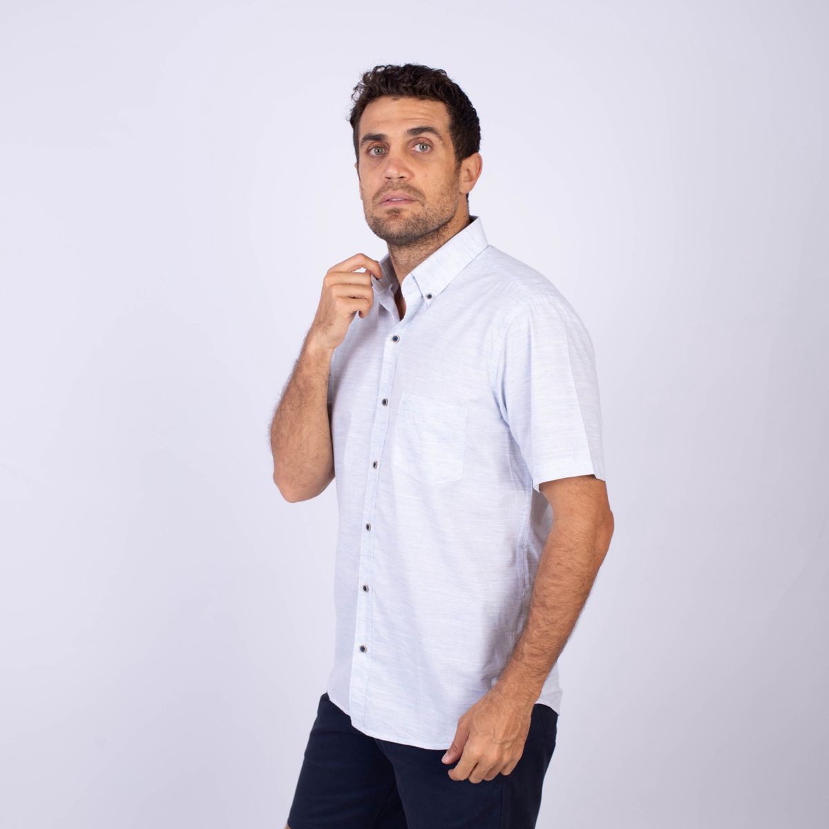 PIERRE CARDIN - CAMISA MC COLOR ENTERO ETQ AZUL PC-62636CAA