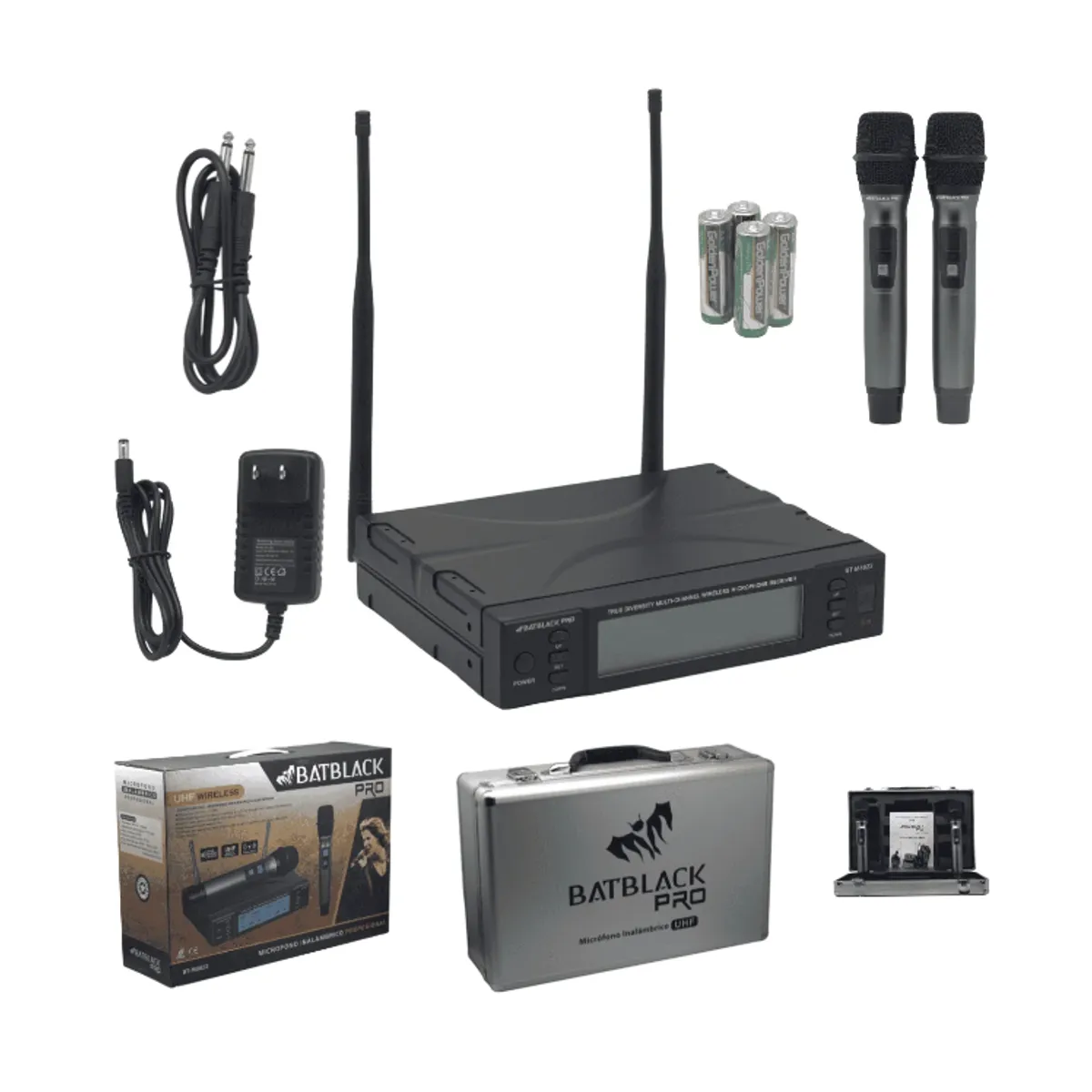BATBLACK - Micrófono Profesional Inalámbrico UHF Doble BT-M8822 BATBLACK