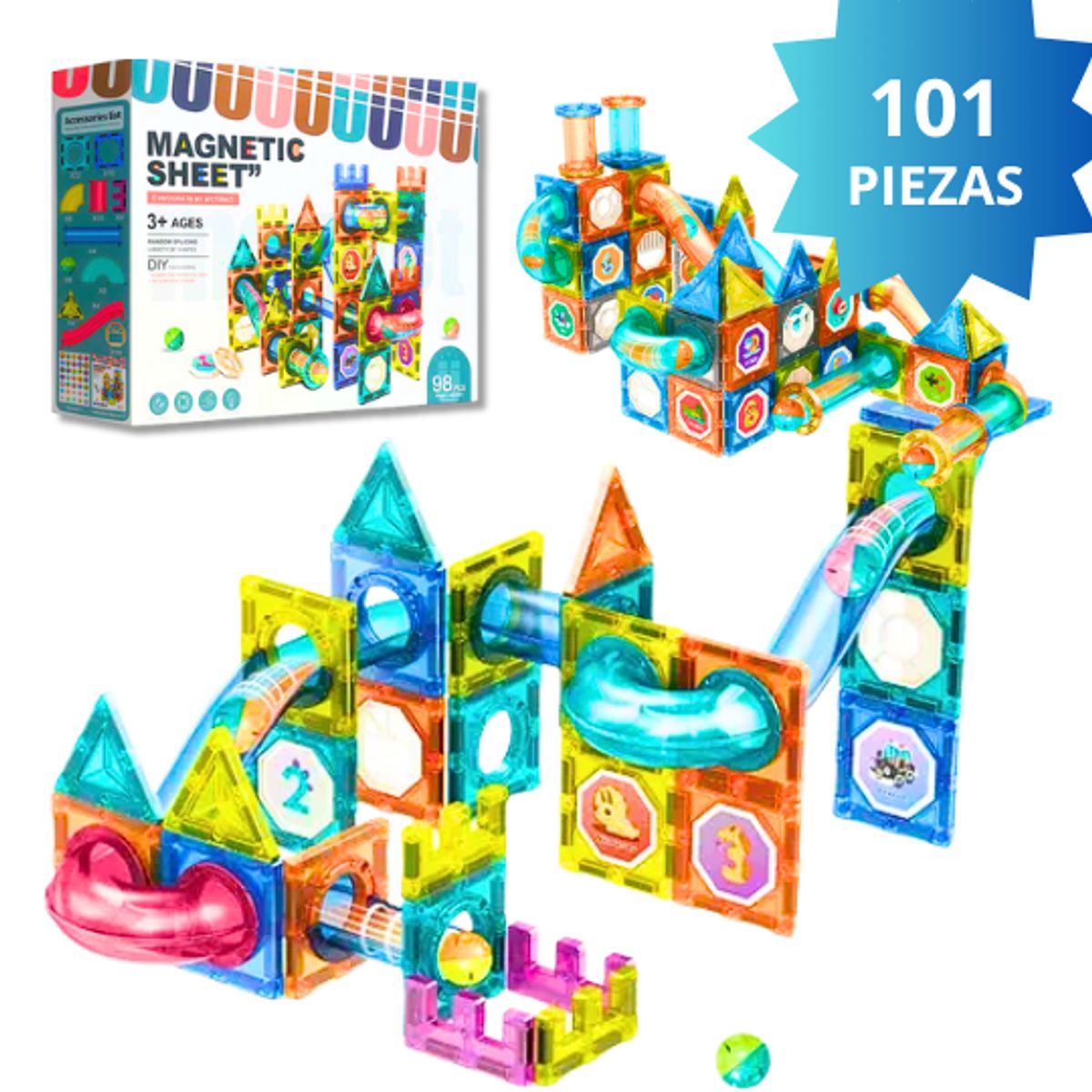 GENERICO - Juguete de Construccion Circuito Set de Bloques Magnéticos 101 piezas