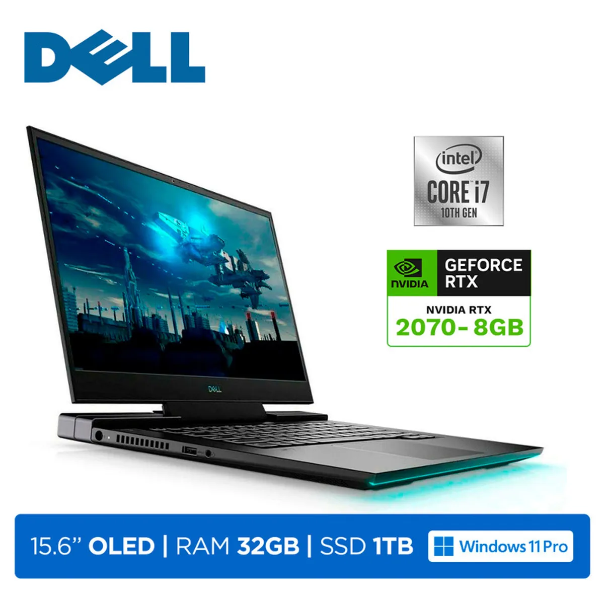 DELL - Laptop Dell G7 15-7500 i7-10750H 32GB 1TB 8GB RTX 2070 Max-Q OLED 156 4K Windows 11 Pro Black