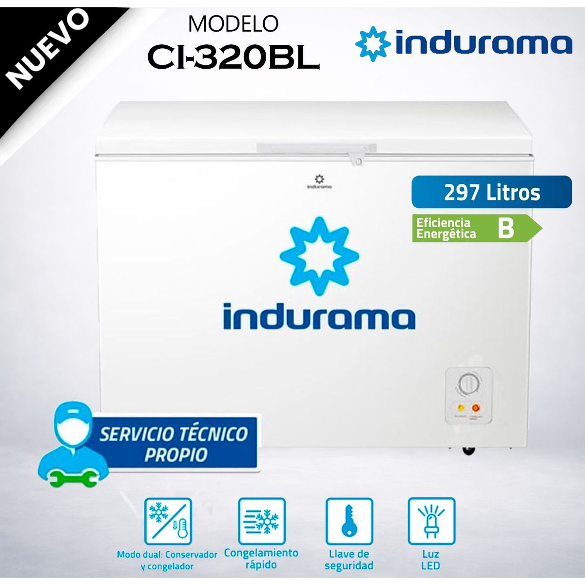 INDURAMA - Congeladora Indurama Defrost 297 Litros CI-320BL