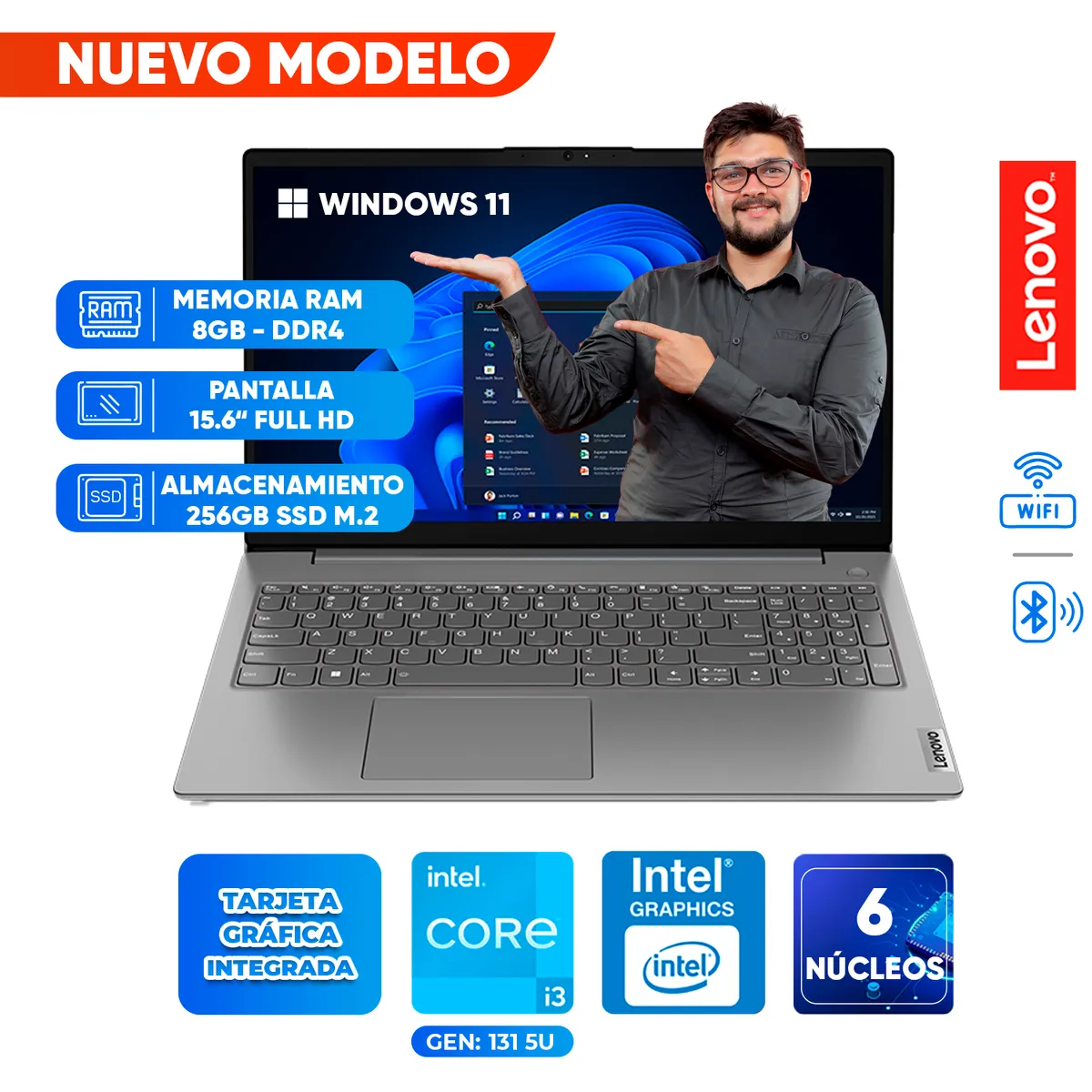 LENOVO - Laptop Lenovo V15 G4 IRU, INTEL CORE i3 1315U, 8GB DDR4, 256GB SSD, 15.6 FULL HD