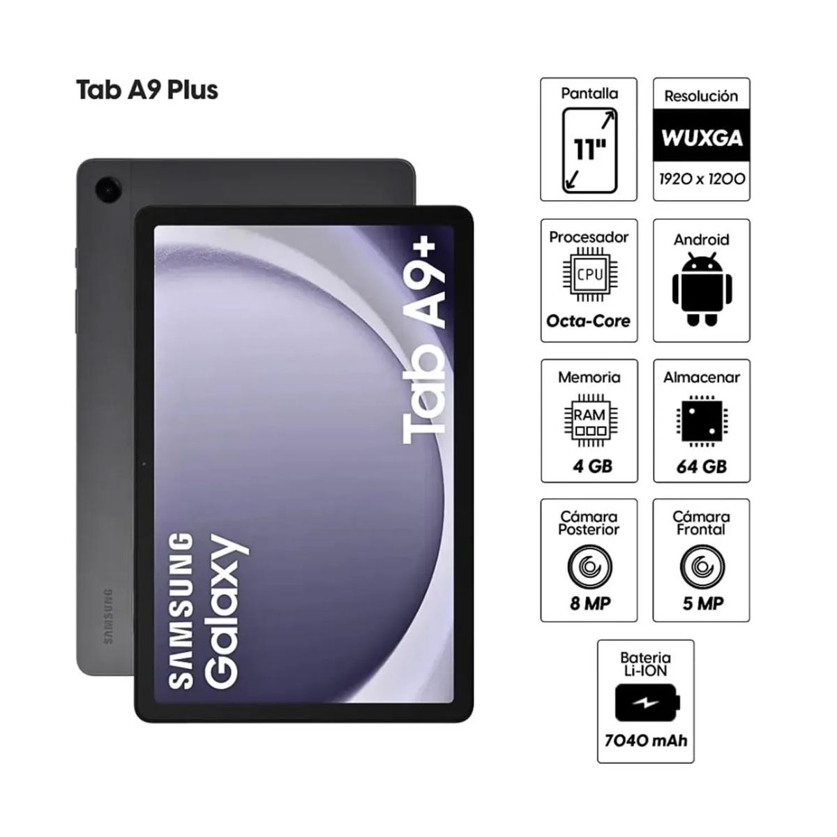 SAMSUNG - Tablet Samsung Galaxy Tab A9 Plus 64GB 4GB color - Negro