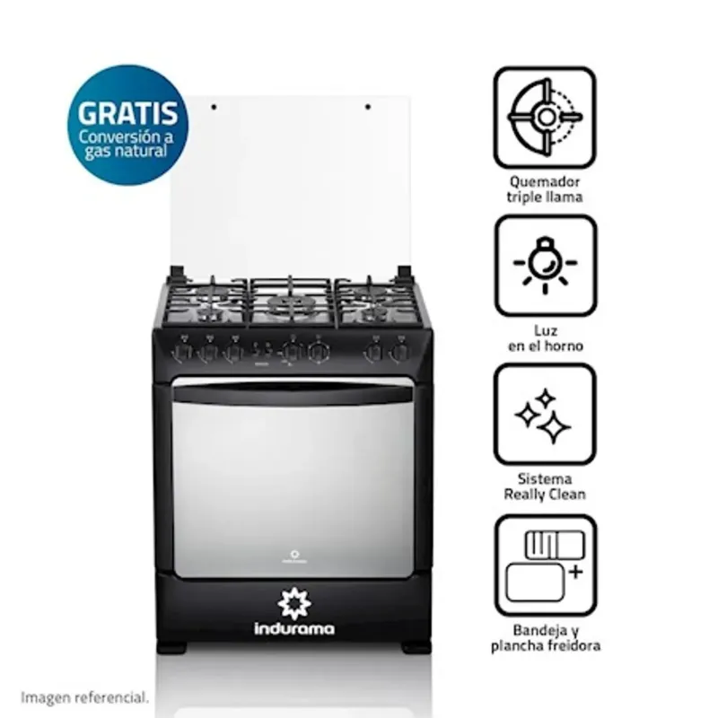 INDURAMA - Cocina de pie Indurama 5 Quemadores Borgoña Zafiro Negro