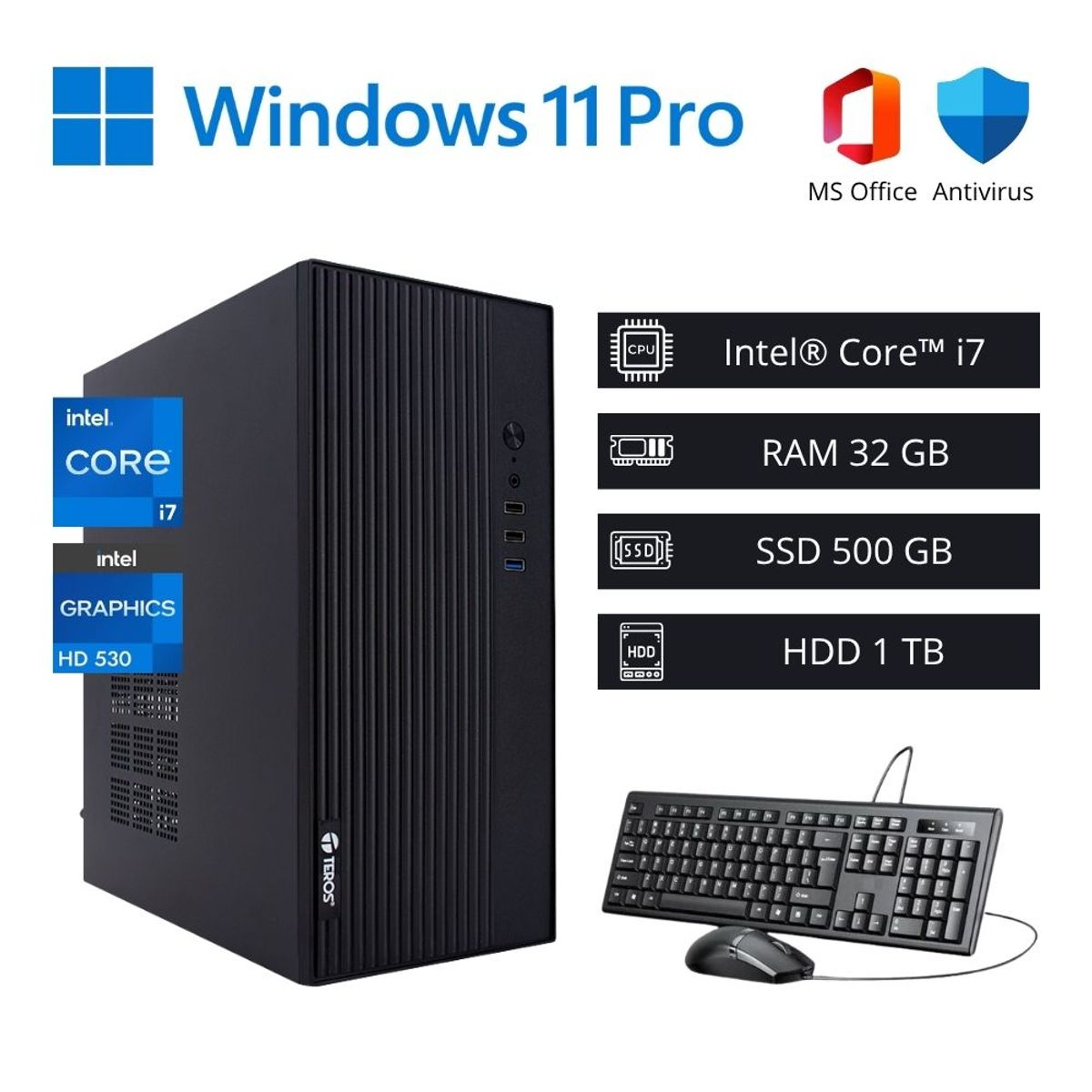 INTEL - Computadora PC Intel Core i7 4,00 GHz 32GB RAM 500GB SSD + 1TB HDD