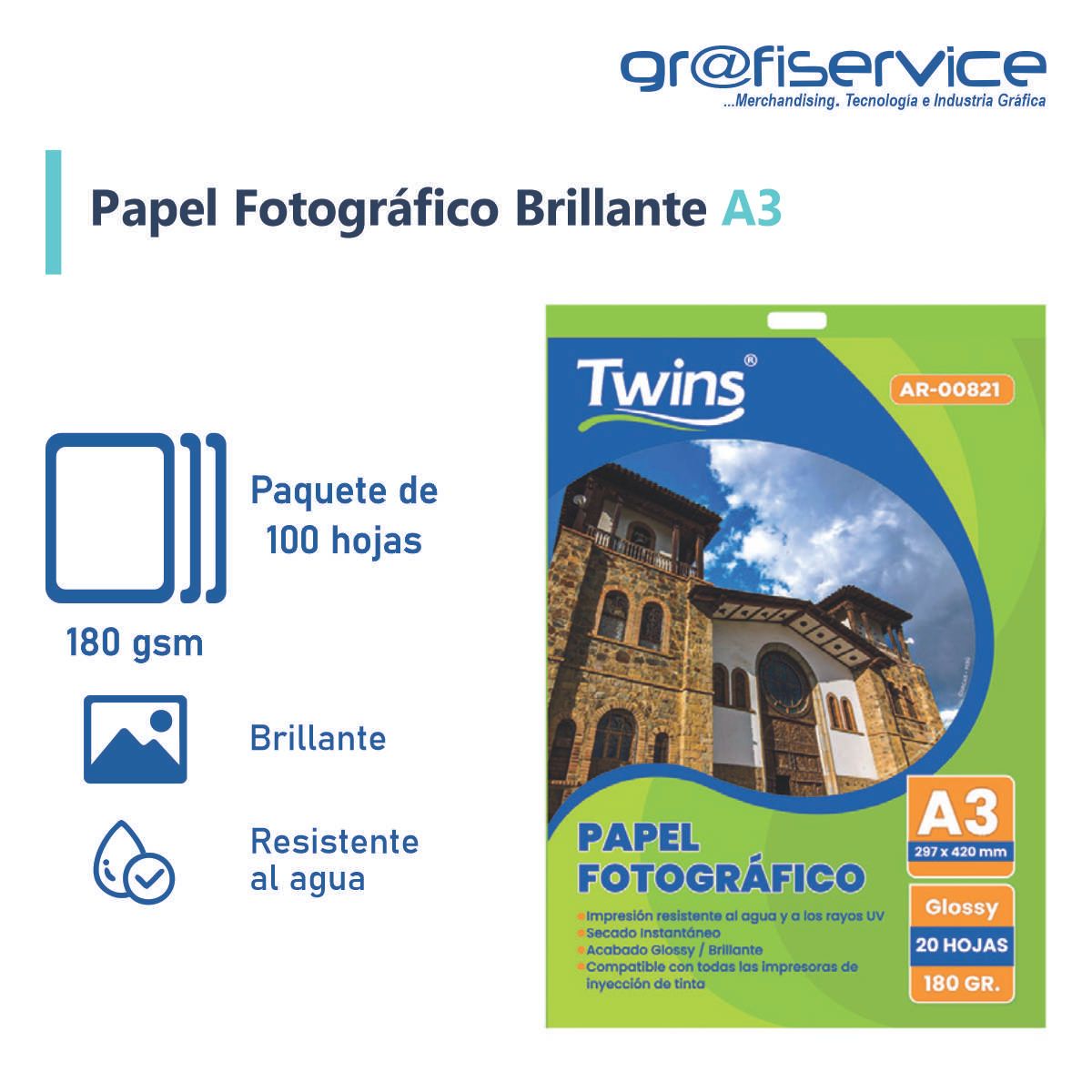 GENERICO - Papel Fotográfico Twins A3 Brillante 180G 20 Hojas