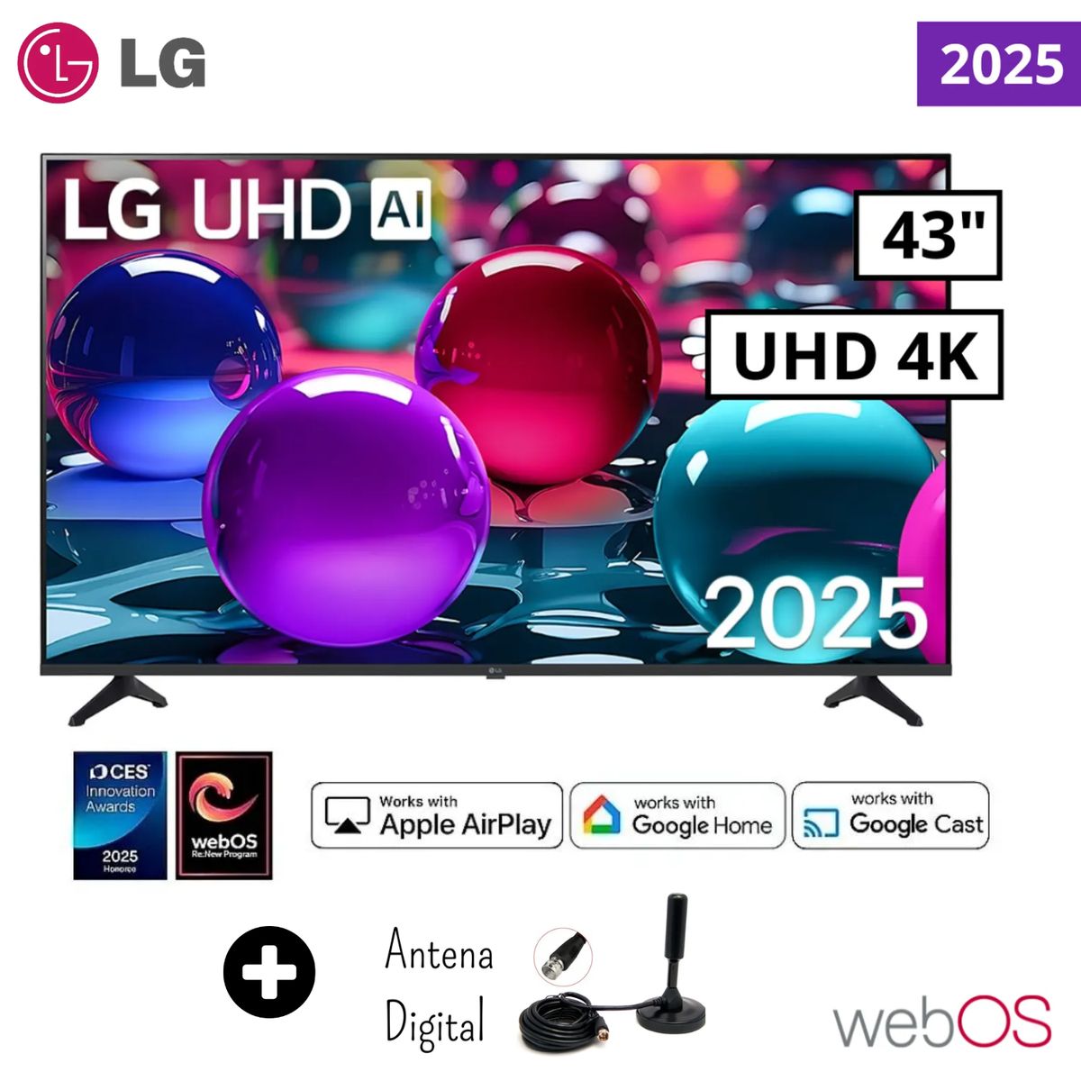 LG - Televisor LG 43 Smart TV 4K UHD AI ThinQ 43UA7300PSB + Antena Digital