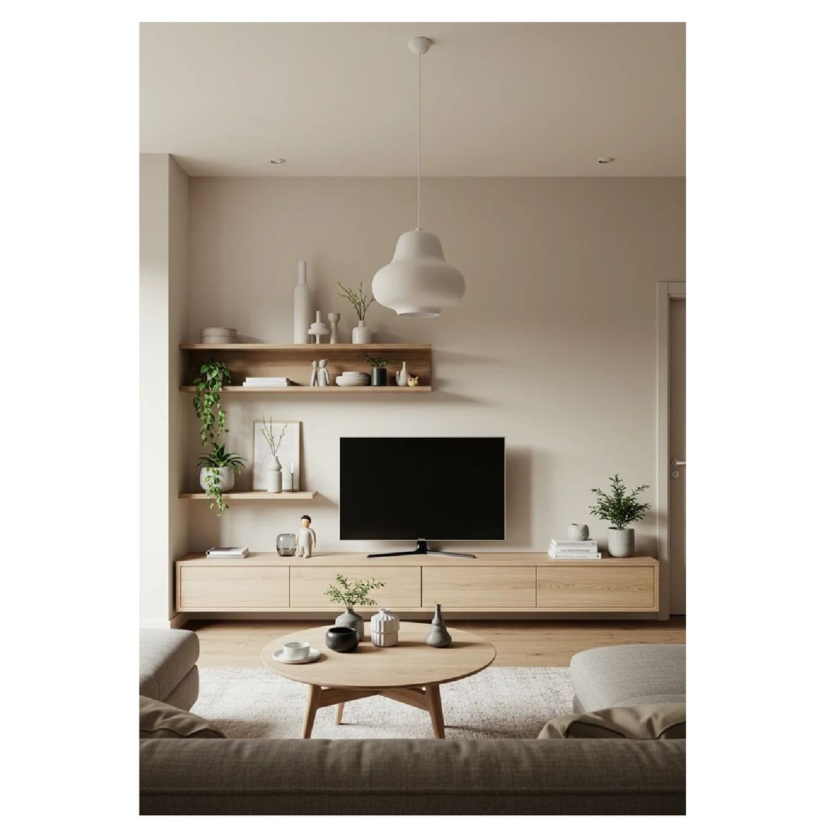 TU MESITA - Centro de Entreteniminto con Repisas Royal color Duna 4 cajones TU MESITA