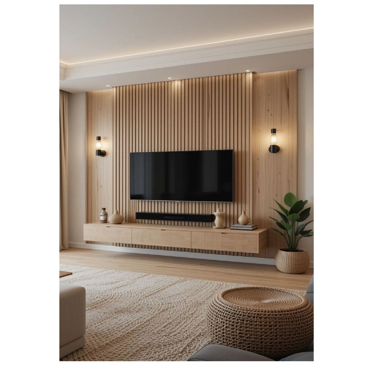 TU MESITA - Centro de Entretenimiento Flotante Misti con Wall Panel color Duna TU MESITA