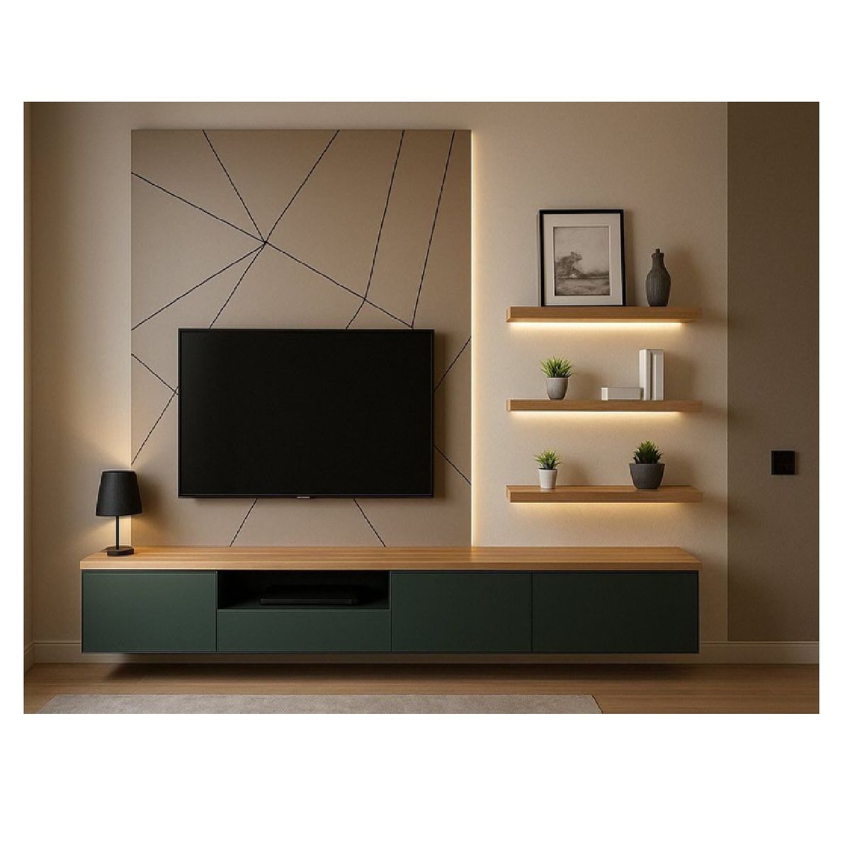 TU MESITA - Mesa de TV Flotante Ramuk color NegroPanela TU MESITA 3 puertas 1 cajón