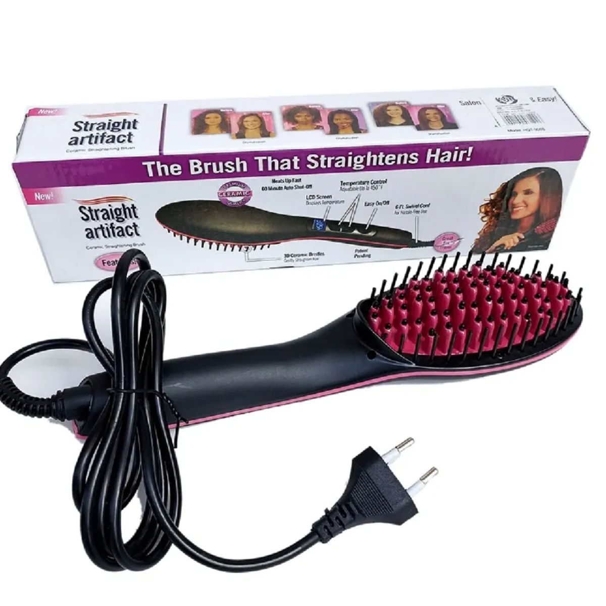 GENERICO - Cepillo Alisador Eléctrico de Cabello con Pantalla LCD Digital - Cerámica