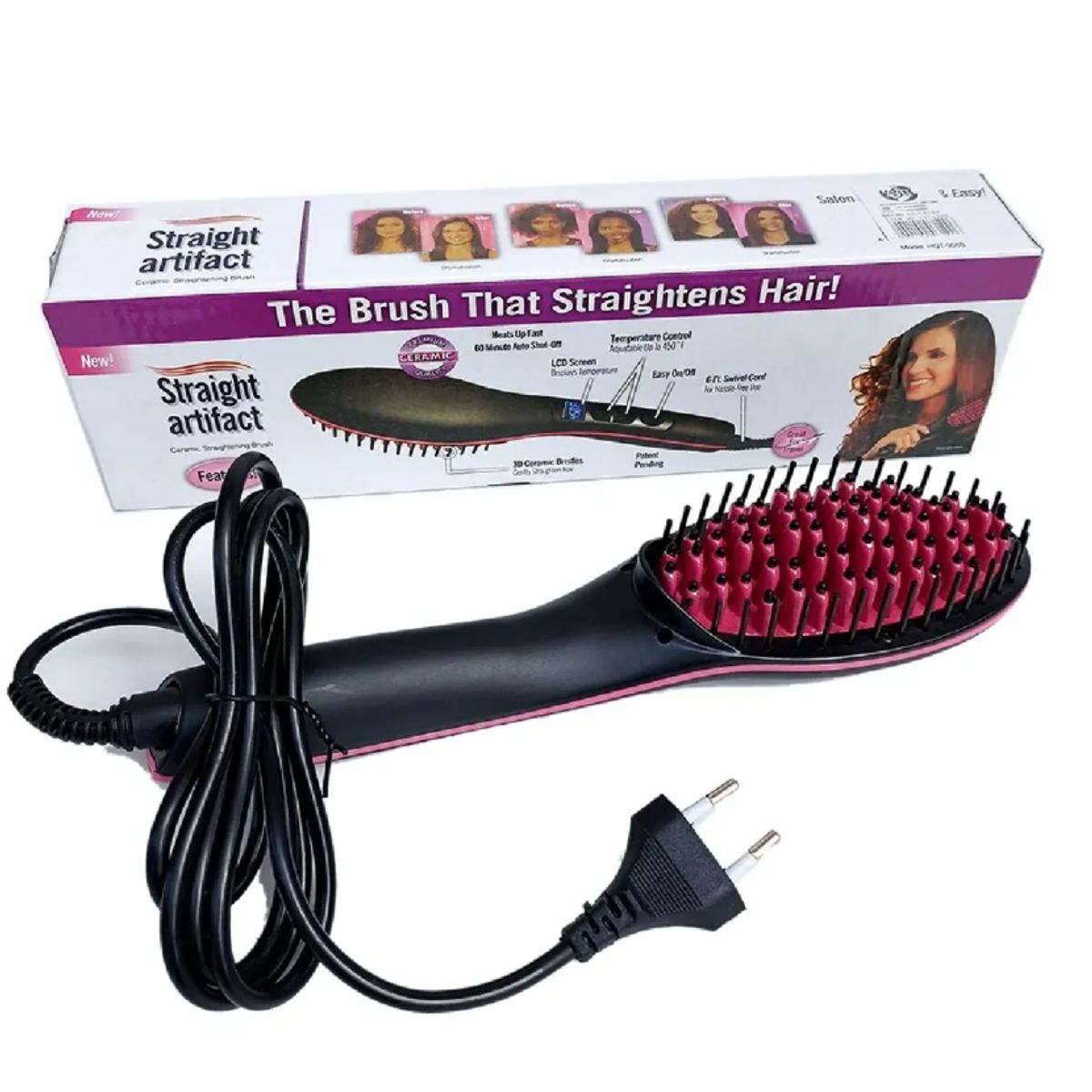 GENERICO - Cepillo Alisador Eléctrico de Cabello con Pantalla LCD Digital - Cerámica