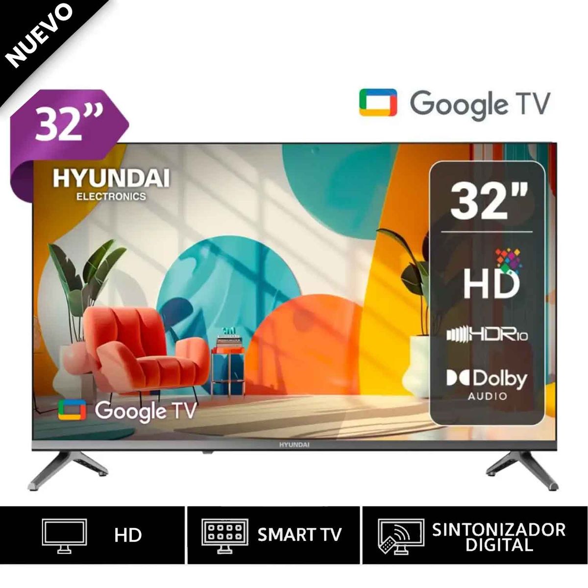 HYUNDAI - TELEVISOR HYUNDAI 32 SMART TV GOOGLE TV HD LED - HYLED3254GiM